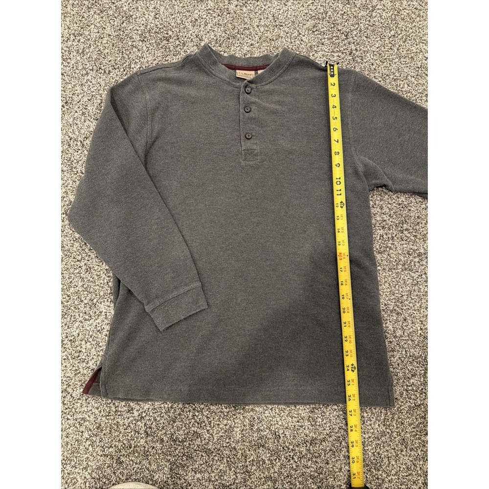 VTG LL Bean Shirt Men Med Gray Henley Thermal Long Sleeve Cotton Mini Waffle Tee - Picture 4 of 7